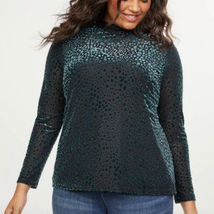Lane Bryant 26/28 green/black sheer mock neck top